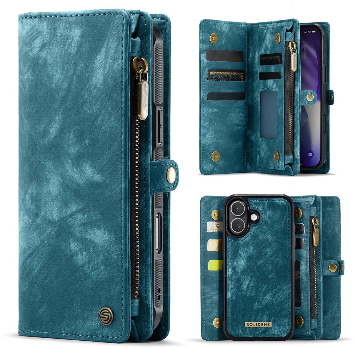 Solidenz Hoesje - Geschikt voor Apple iPhone 17 - Urban Wallet - Blauw