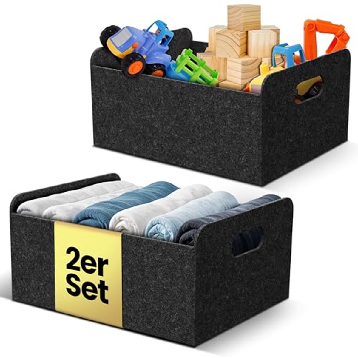 Set van 2 stevige vilten manden antraciet voor opbergdoos en organizer
