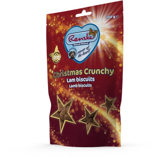 Renske Hondensnack Gezonde Beloning Hond Kerst Crunchy Lam - 200 gr