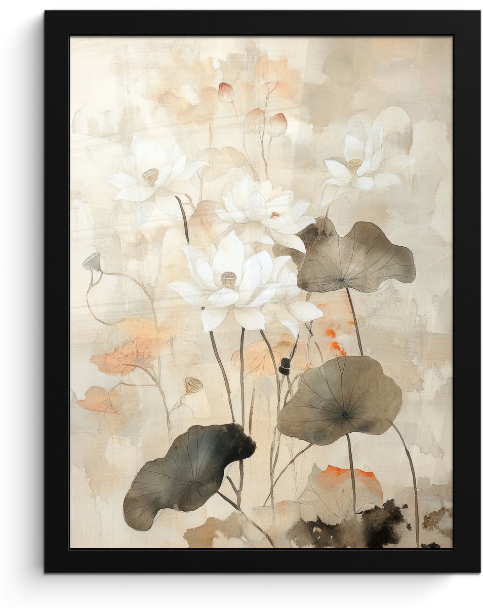 FrameYourWall Poster in lijst - Fotolijst 30x40 cm - Posters - Bloemen - Japandi - Wabi sabi - Posterlijst zwart - Decoratie - Wanddecoratie woonkamer - Muurdecoratie slaapkamer