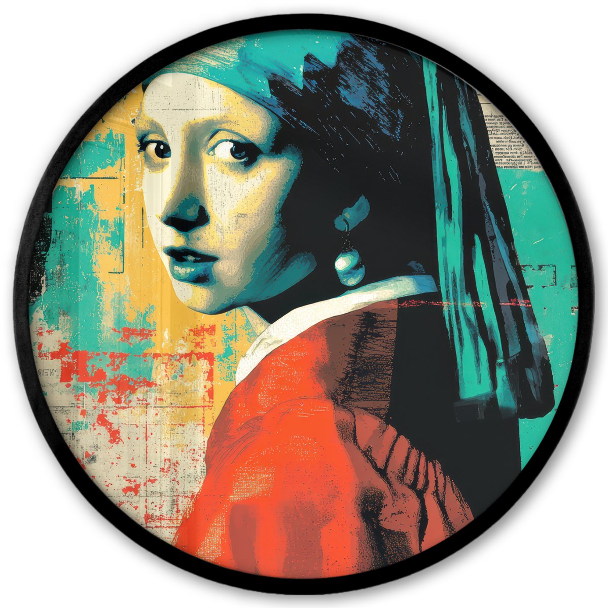 FrameYourWall Poster in lijst Rond - Fotolijst 40x40 cm - Posters - Klassiek - Pareloorbel - Streetartstijl - Kleurrijk - Ronde posterlijst zwart - Decoratie - Wanddecoratie woonkamer - Muurdecoratie slaapkamer Vrouw - Klassiek - Pareloorbel