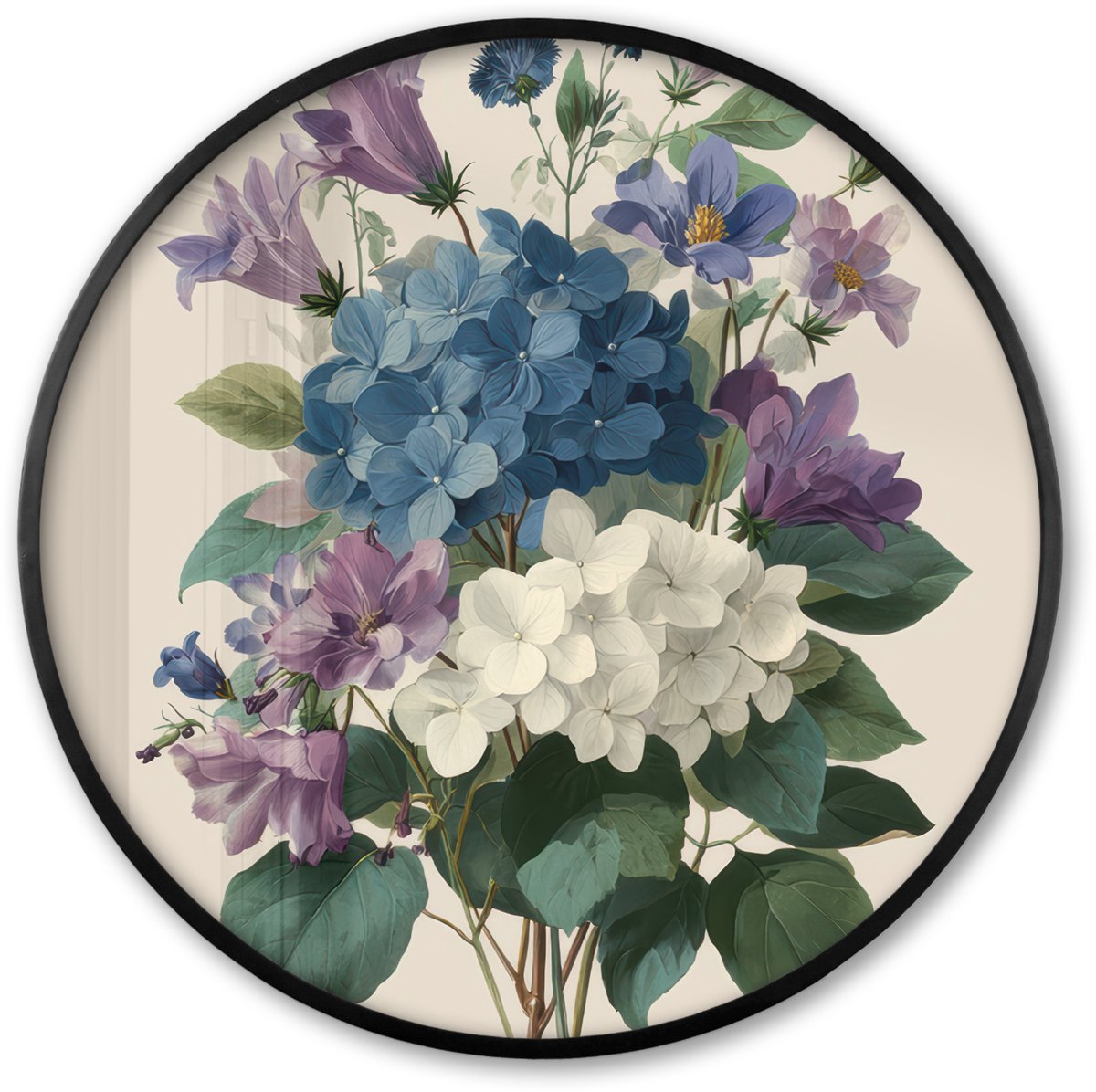 FrameYourWall Poster in lijst Rond - Fotolijst 60x60 cm - Posters - Bloemen - Gedetailleerd - Rust - Realistisch - Ronde posterlijst zwart - Decoratie - Wanddecoratie woonkamer - Muurdecoratie slaapkamer