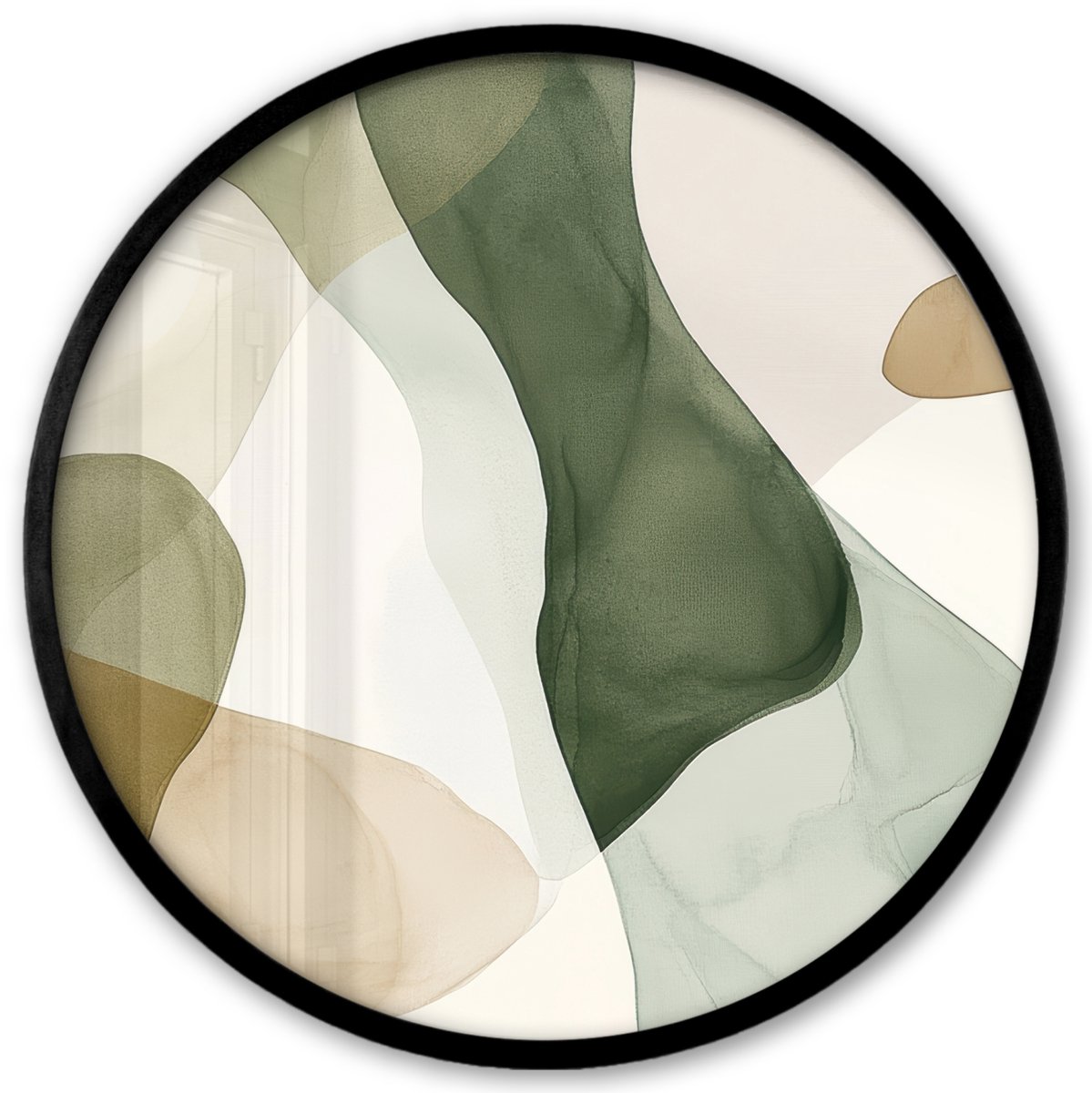 FrameYourWall Poster in lijst Rond - Fotolijst 40x40 cm - Posters - Japandi - Abstract - Groen - Ronde posterlijst zwart - Decoratie - Wanddecoratie woonkamer - Muurdecoratie slaapkamer