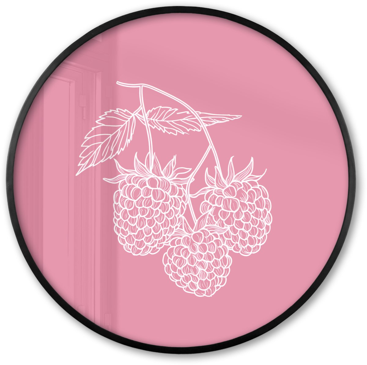 FrameYourWall Poster in lijst Rond - Fotolijst 60x60 cm - Posters - Frambozen - Steel - Getekend - Roze - Ronde posterlijst zwart - Decoratie - Wanddecoratie woonkamer - Muurdecoratie slaapkamer