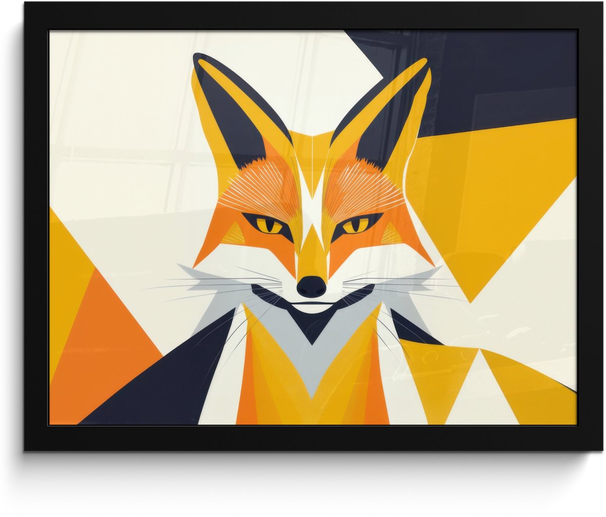 FrameYourWall Poster in lijst - Fotolijst 40x30 cm - Posters - Vos - Oranje - Abstract - Driehoeken - Posterlijst zwart - Decoratie - Wanddecoratie woonkamer - Muurdecoratie slaapkamer