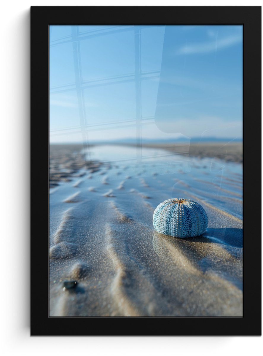 FrameYourWall Poster in lijst - Fotolijst 20x30 cm - Posters - Strand - Schild - Water - Blauw - Posterlijst zwart - Decoratie - Wanddecoratie woonkamer - Muurdecoratie slaapkamer Strand - Water