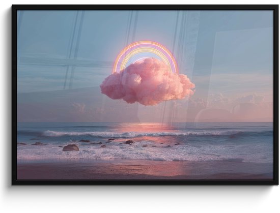 Affiche encadrée - Cadre photo 120x80 cm - Posters - Nuage - Arc-en-ciel - Mer - Cadre poster noir - Décoration - Décoration murale salon - Décoration murale chambre
