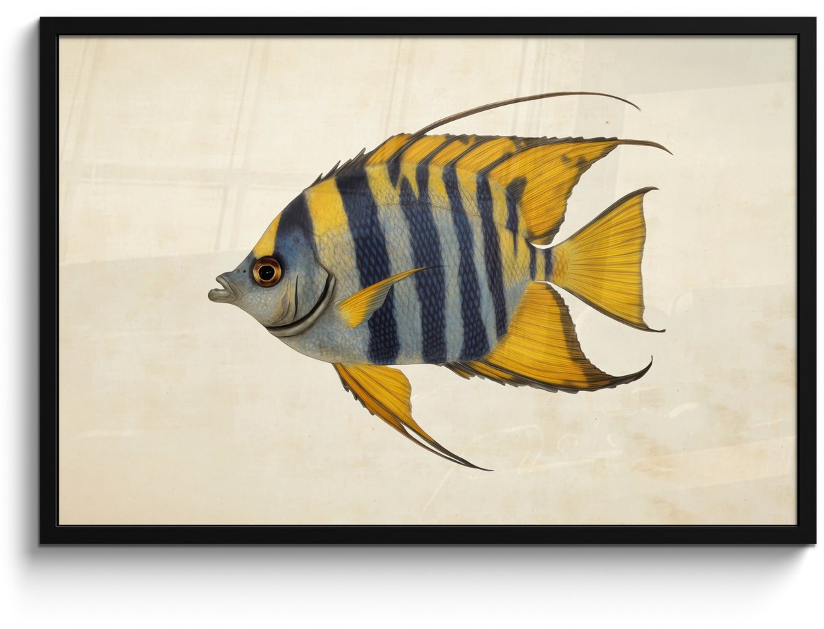 FrameYourWall Poster in lijst - Fotolijst 90x60 cm - Posters - Vis - Sierlijk - Vinnen - Illustratie - Posterlijst zwart - Decoratie - Wanddecoratie woonkamer - Muurdecoratie slaapkamer