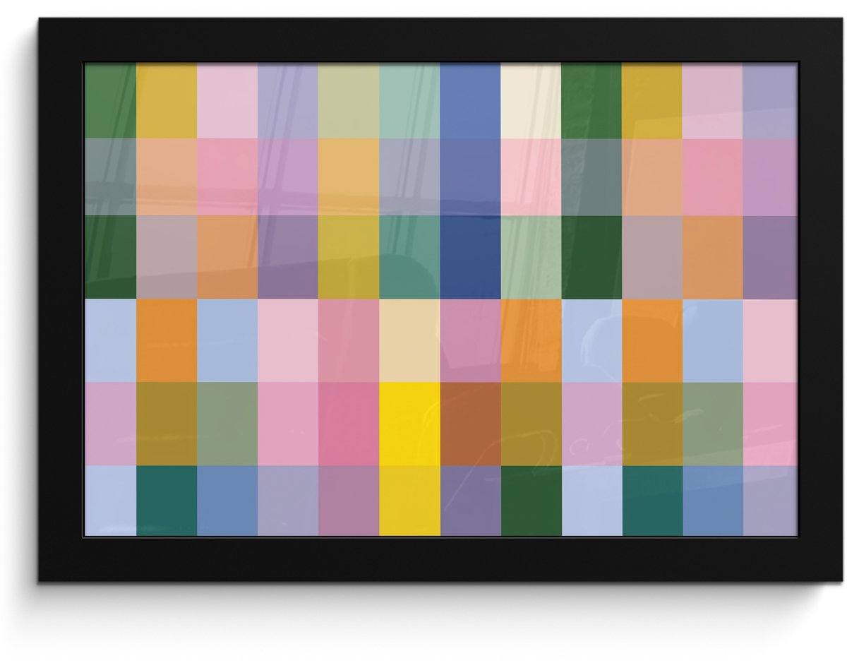 FrameYourWall Poster in lijst - Fotolijst 30x20 cm - Posters - Blokken - Vierkant - Patroon - Gekleurd - Posterlijst zwart - Decoratie - Wanddecoratie woonkamer - Muurdecoratie slaapkamer
