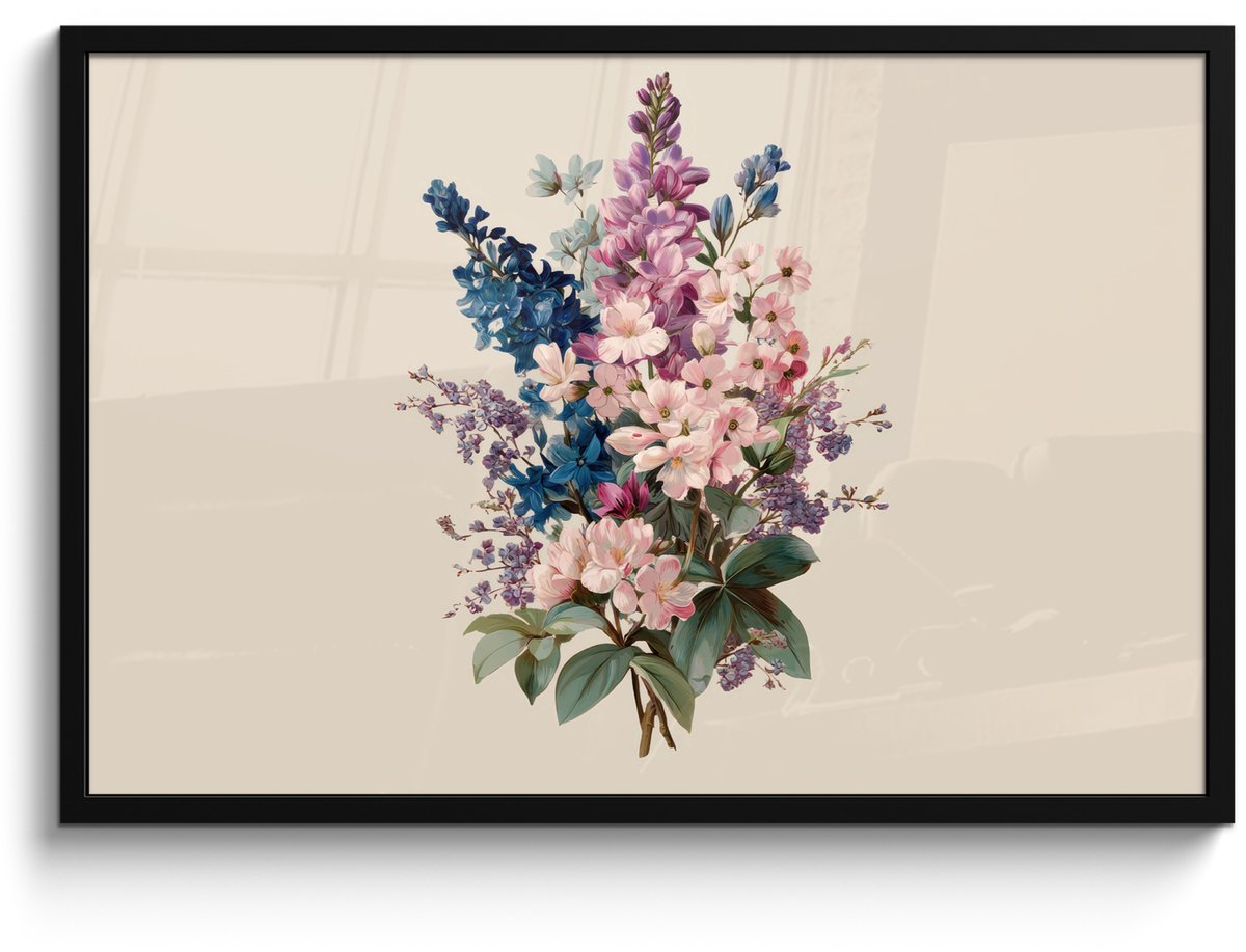 FrameYourWall Poster in lijst - Fotolijst 90x60 cm - Posters - Boeket - Beige - Harmonieus - Subtiel - Posterlijst zwart - Decoratie - Wanddecoratie woonkamer - Muurdecoratie slaapkamer Boeket - Harmonieus