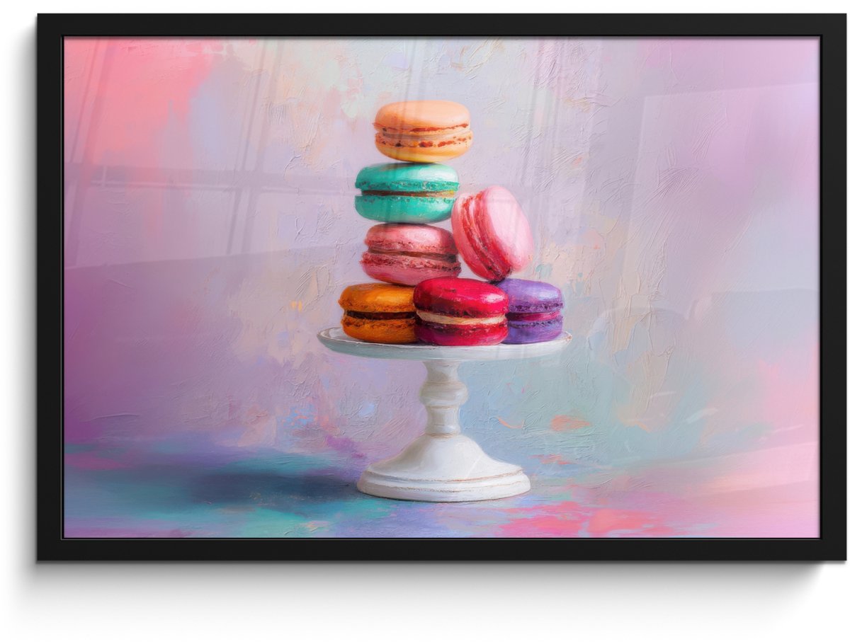 FrameYourWall Poster in lijst - Fotolijst 60x40 cm - Posters - Macarons - Schaal - Pastel - Kleurrijk - Posterlijst zwart - Decoratie - Wanddecoratie woonkamer - Muurdecoratie slaapkamer
