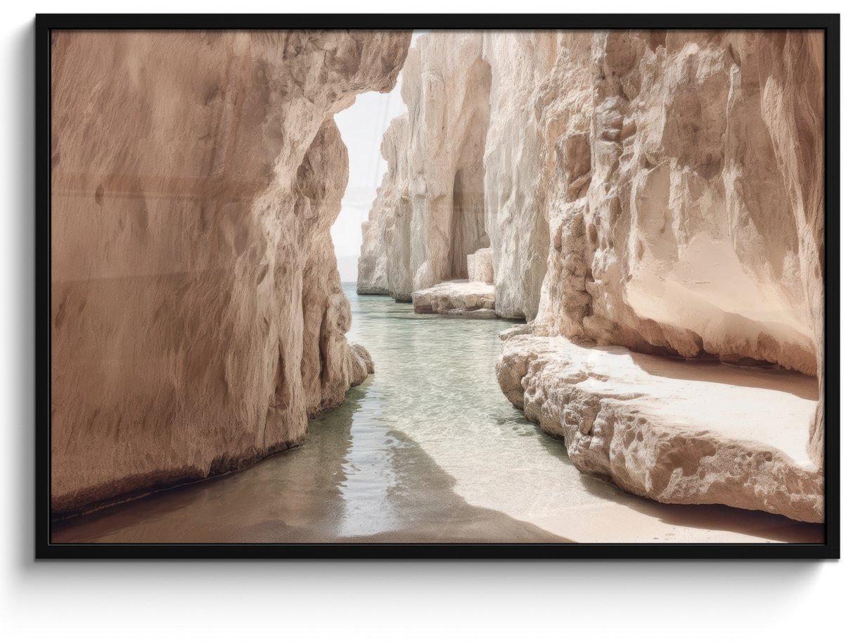 FrameYourWall Poster in lijst - Fotolijst 120x80 cm - Posters - Rotsen - Zee - Zand - Kloof - Posterlijst zwart - Decoratie - Wanddecoratie woonkamer - Muurdecoratie slaapkamer