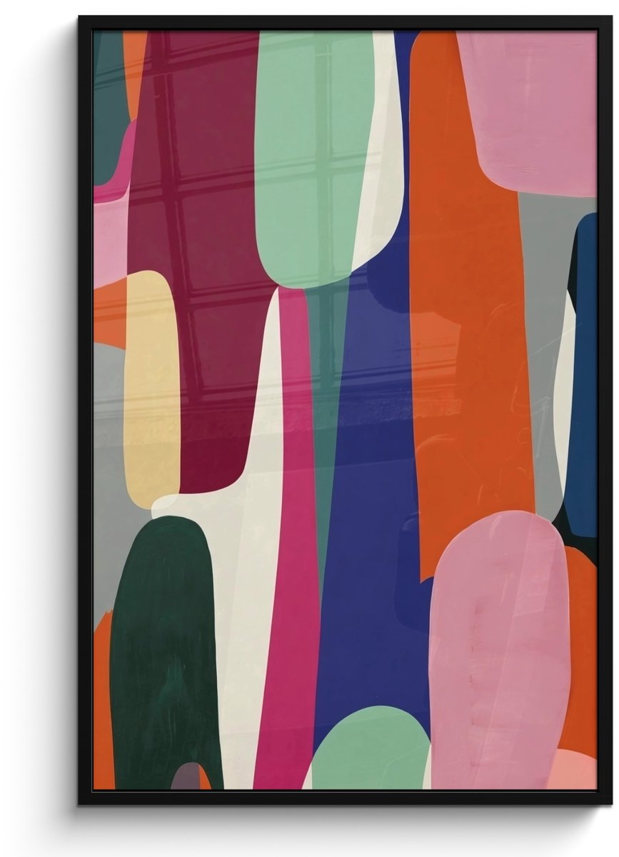 FrameYourWall Poster in lijst - Fotolijst 80x120 cm - Posters - Vormen - Ritmisch - Kleuren - Abstract - Posterlijst zwart - Decoratie - Wanddecoratie woonkamer - Muurdecoratie slaapkamer Vormen - Kleurrijk
