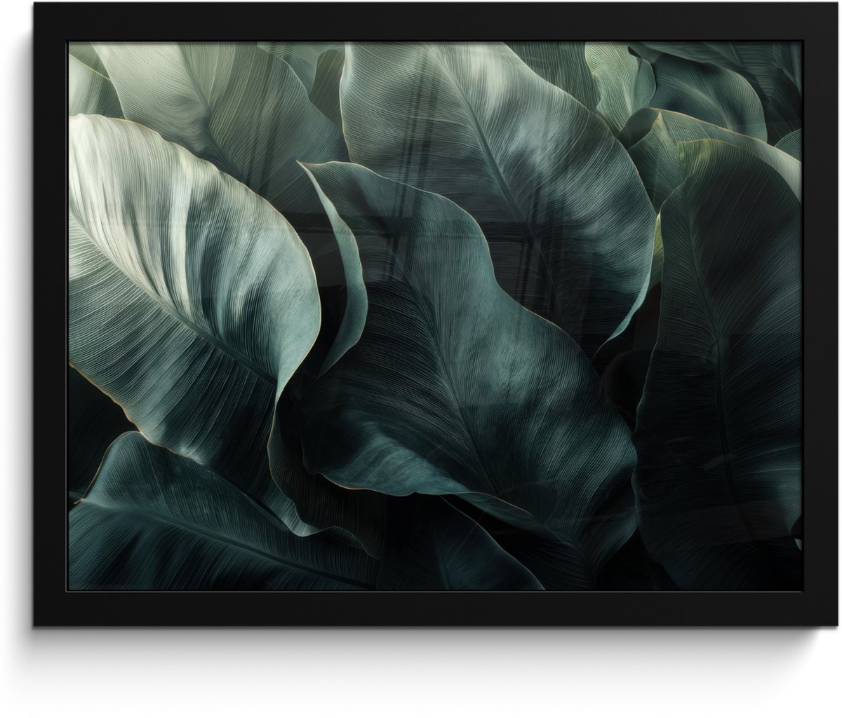 FrameYourWall Poster in lijst - Fotolijst 40x30 cm - Posters - Groen - Bladeren - Glad - Nerven - Posterlijst zwart - Decoratie - Wanddecoratie woonkamer - Muurdecoratie slaapkamer Nerven - Bladeren