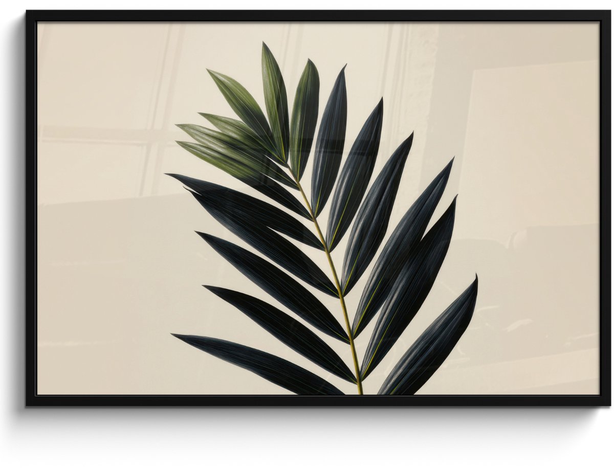 FrameYourWall Poster in lijst - Fotolijst 120x80 cm - Posters - Palmblad - Donkere bladen - Subtiel - Posterlijst zwart - Decoratie - Wanddecoratie woonkamer - Muurdecoratie slaapkamer Palmblad - Subtiel