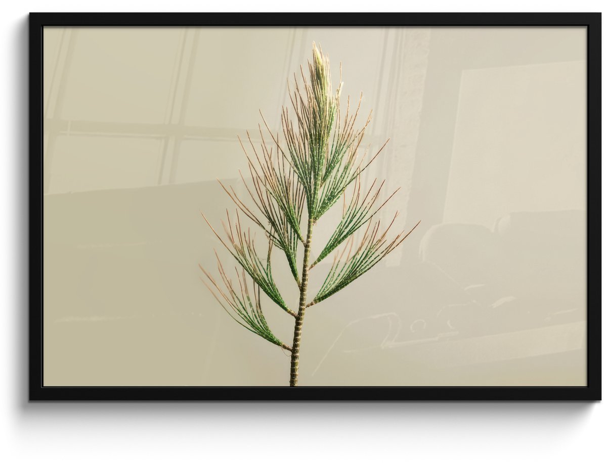 FrameYourWall Poster in lijst - Fotolijst 90x60 cm - Posters - Dennentak - Naaldvormige bladeren - Lichtgroen - Posterlijst zwart - Decoratie - Wanddecoratie woonkamer - Muurdecoratie slaapkamer