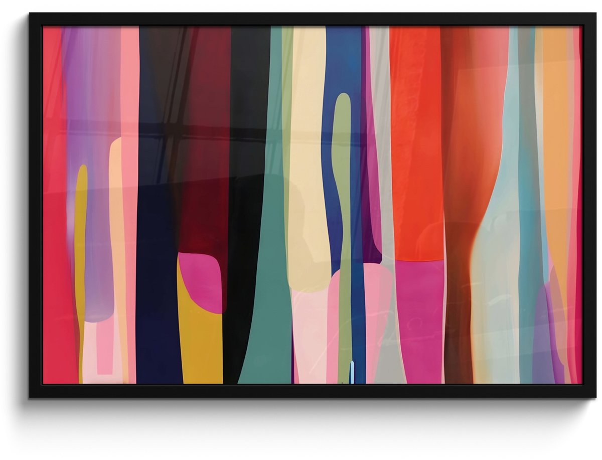 FrameYourWall Poster in lijst - Fotolijst 90x60 cm - Posters - Kleurbanen - Verticaal - Kleurrijk - Posterlijst zwart - Decoratie - Wanddecoratie woonkamer - Muurdecoratie slaapkamer Vormen - Bochten - Kleurrijk