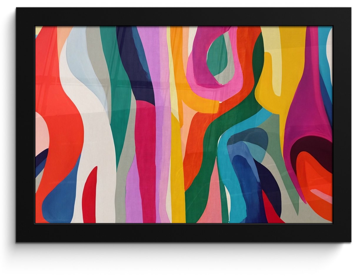 FrameYourWall Poster in lijst - Fotolijst 30x20 cm - Posters - Abstract - Kleurrijk - Golven - Lijnen - Posterlijst zwart - Decoratie - Wanddecoratie woonkamer - Muurdecoratie slaapkamer
