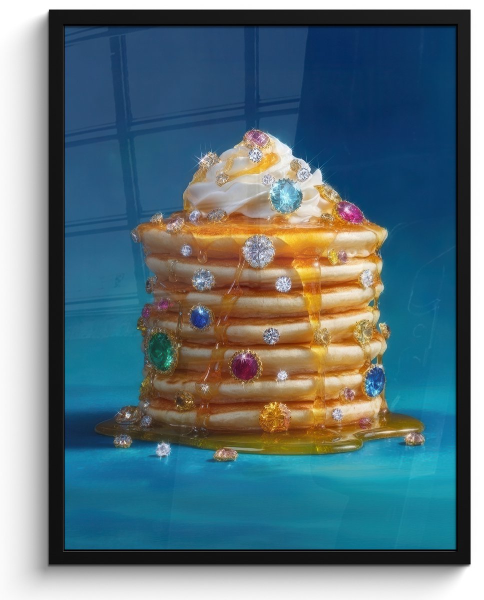 FrameYourWall Poster in lijst - Fotolijst 60x80 cm - Posters - Pannenkoeken - Steentjes - Glitter - Slagroom - Posterlijst zwart - Decoratie - Wanddecoratie woonkamer - Muurdecoratie slaapkamer