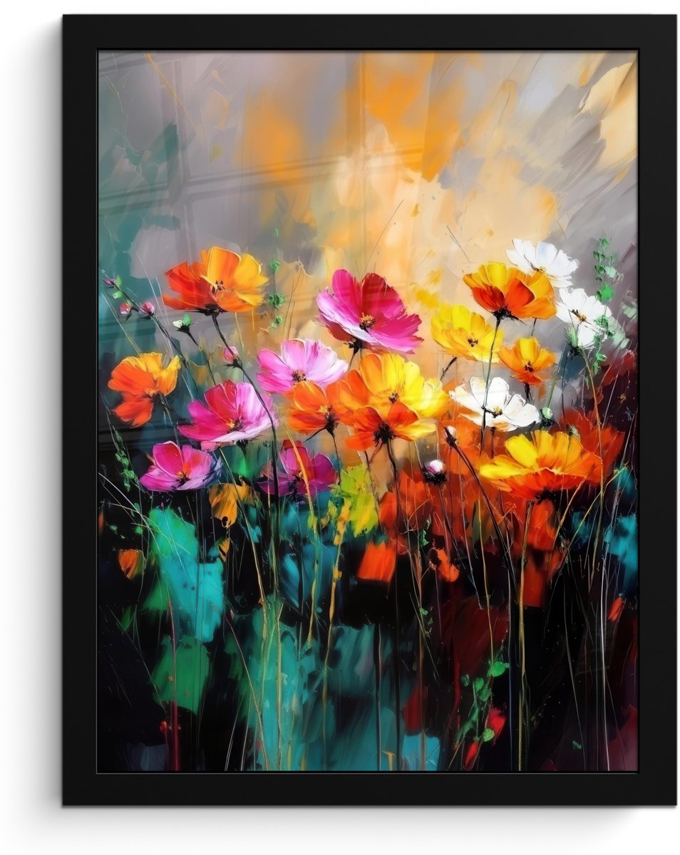 FrameYourWall Poster in lijst - Fotolijst 30x40 cm - Posters - Felgekleurd - Bloemblaadjes - Abstract - Posterlijst zwart - Decoratie - Wanddecoratie woonkamer - Muurdecoratie slaapkamer