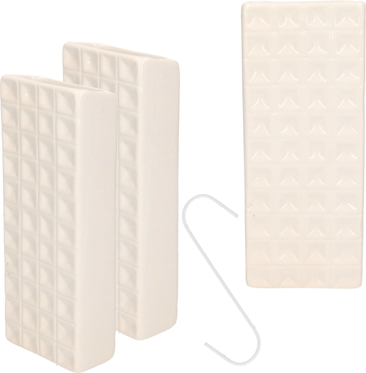Gerimport Luchtbevochtiger - 3x stuks - waterverdamper - radiator - wit - aardewerk - L8 x H20 cm