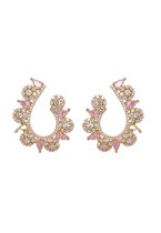 AVANT-GARDE PARIS Oorringen Twirling Petal - Goudkleurige Oorbellen - Roze Kristallen - Crescent Design - Met Steker En Poussette Sluiting