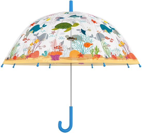 Esschert Design Paraplu voor kinderen - transparant - zeedieren thema - Dia 70 cm - automatisch