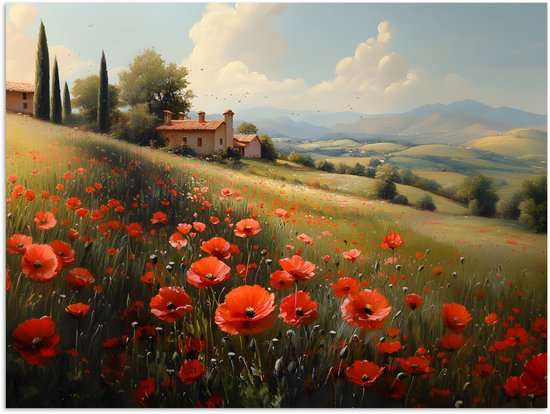 Affiche 80x60 cm - Coquelicots - Rouge - Collines - Paysage - Posters - Décoration chambre - Décoration Décoration murale salon - Décoration murale chambre
