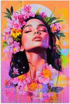 Affiche 40x60 cm - Portrait - Couronne de fleurs - Femme - Posters - Décoration chambre - Décoration murale salon - Décoration murale chambre