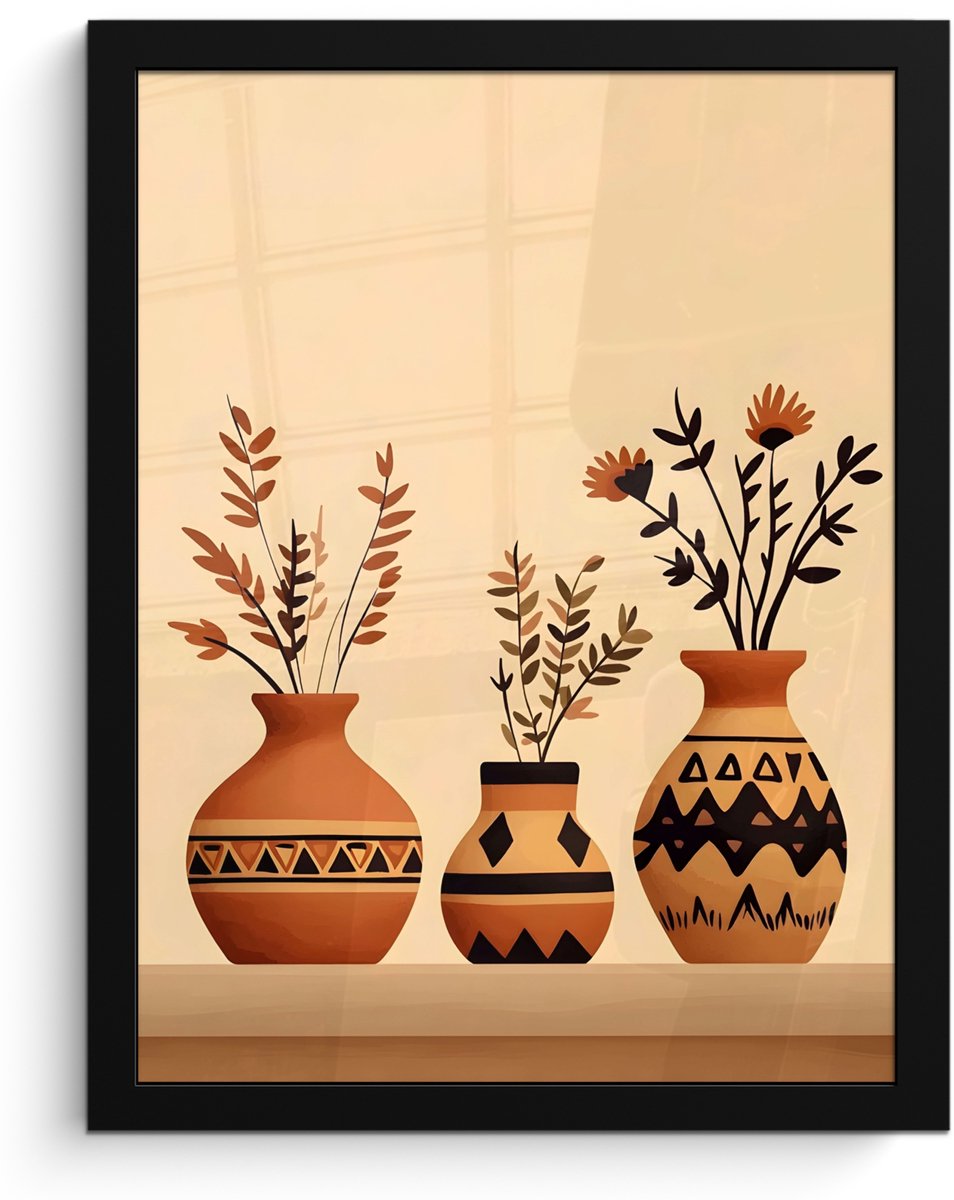 FrameYourWall Poster in lijst - Fotolijst 30x40 cm - Posters - Vazen - Bloemen - Bladeren - Minimalistisch - Posterlijst zwart - Decoratie - Wanddecoratie woonkamer - Muurdecoratie slaapkamer