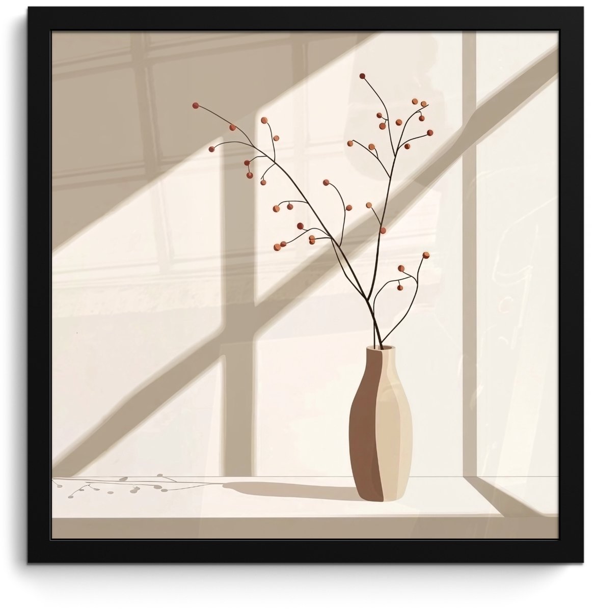FrameYourWall Poster in lijst - Fotolijst 40x40 cm - Posters - Vaas - Takken - Bessen - Minimalistisch - Posterlijst zwart - Decoratie - Wanddecoratie woonkamer - Muurdecoratie slaapkamer