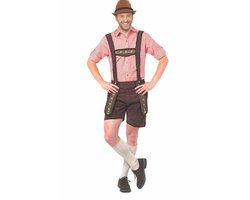 Partychimp Voordelige Korte Lederhose Man Johann Oktoberfest Heren Lederhosen Man Carnavalskleding Heren Carnaval - Polyester - Donkerbruin - Maat L