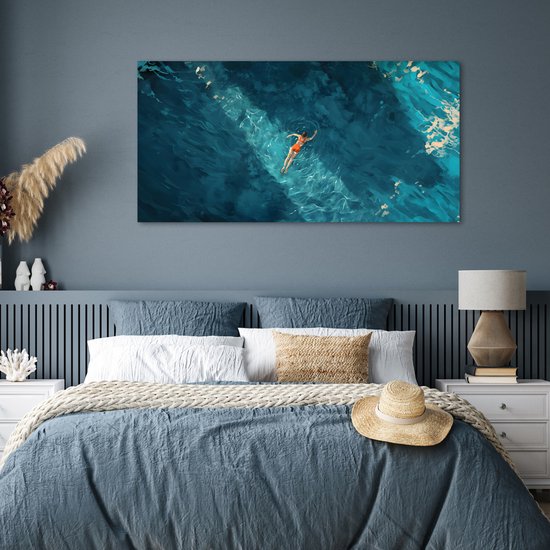 Poster 160x80 cm - Vrouw - Water - Bikini - Oranje - Posters - Kamer decoratie - Wanddecoratie woonkamer - Muurdecoratie slaapkamer