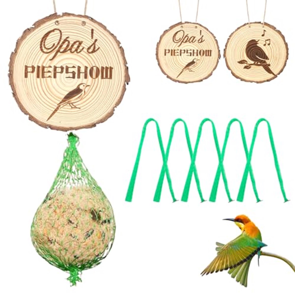 Set van 6 houten cadeaus voor opa - Tuin, Verjaardag, Mezenbollenhouder, Vogelvoederhuis