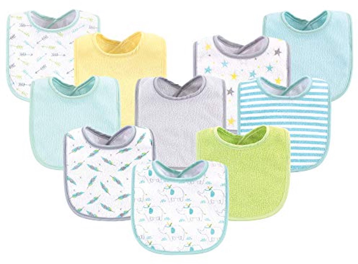 Katoenen slabbetjes voor baby's - Neutrale olifantensterren (eenheidsmaat)