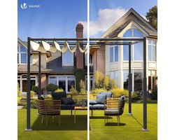 Tuinpaviljoen NoaHome® Luxe Pergola 3x3m – Waterdichte Metalen Terrasoverkapping met Oprolbaar Dak – Vrijstaande Zonwering voor Tuin, Terras & Balkon – Stabiel, Weerbestendig & UV-beschermd – Donkergrijs