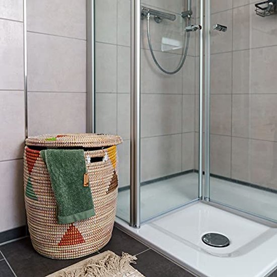 YAADU XL Laundry Basket with Lid, 50 Litres, African Braided Basket, Laundry Collector with Lid, Storage Basket for Toys and Blankets, Basket with