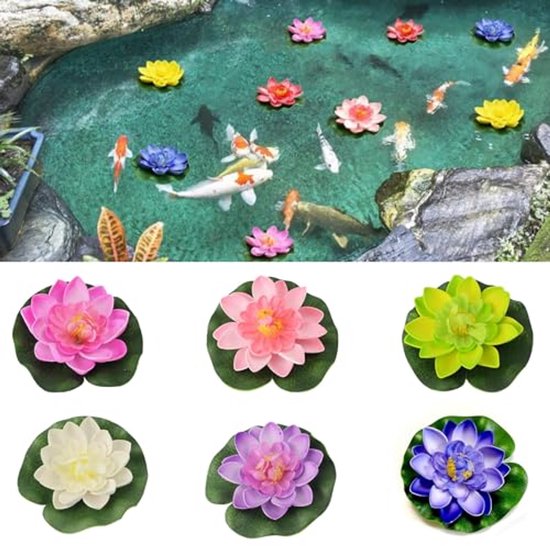 Nénuphars flottants et fleurs de lotus artificielles - Set de 6 pour aquariums et Piscines