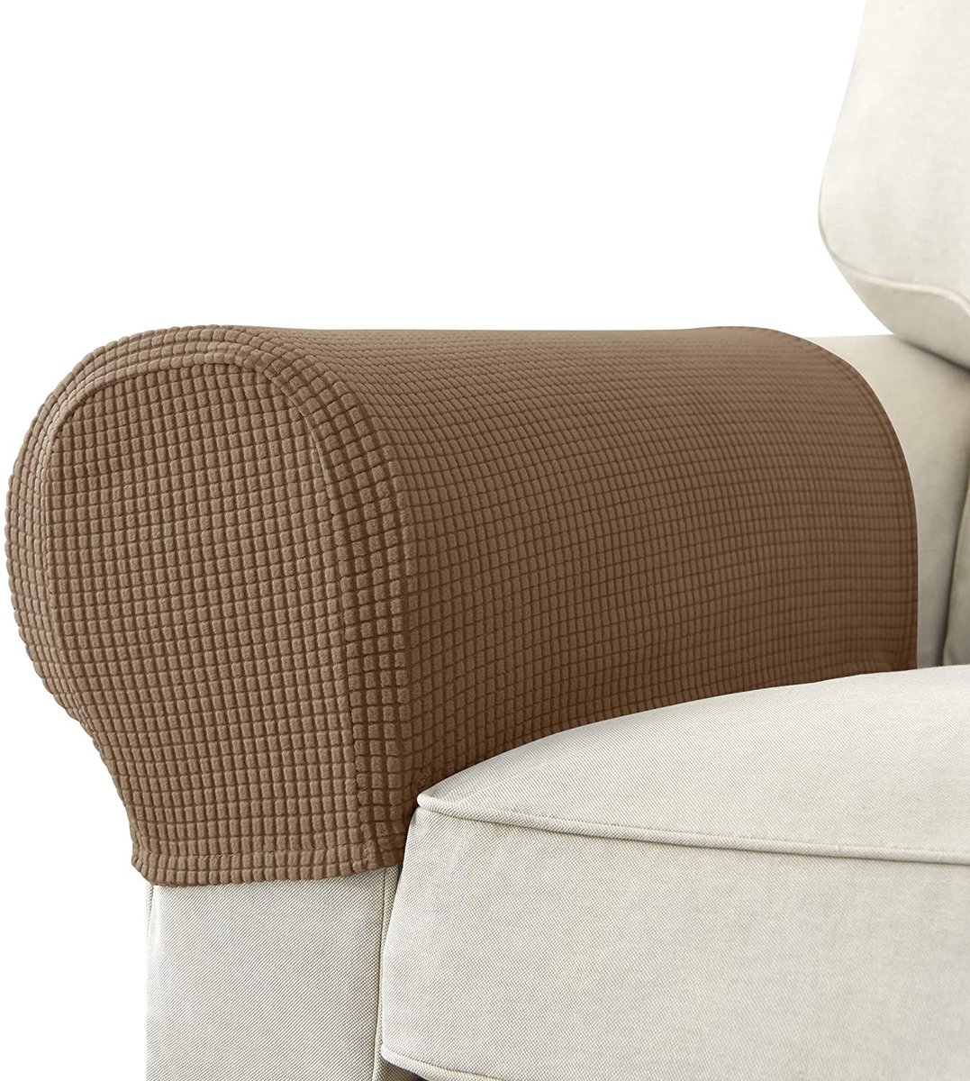 TuseRxln Meubelovertrekken - Stretch - Jacquard Anti-slip Armleuningbescherming 2 Stuks - Voor Bankfauteuil Bruin