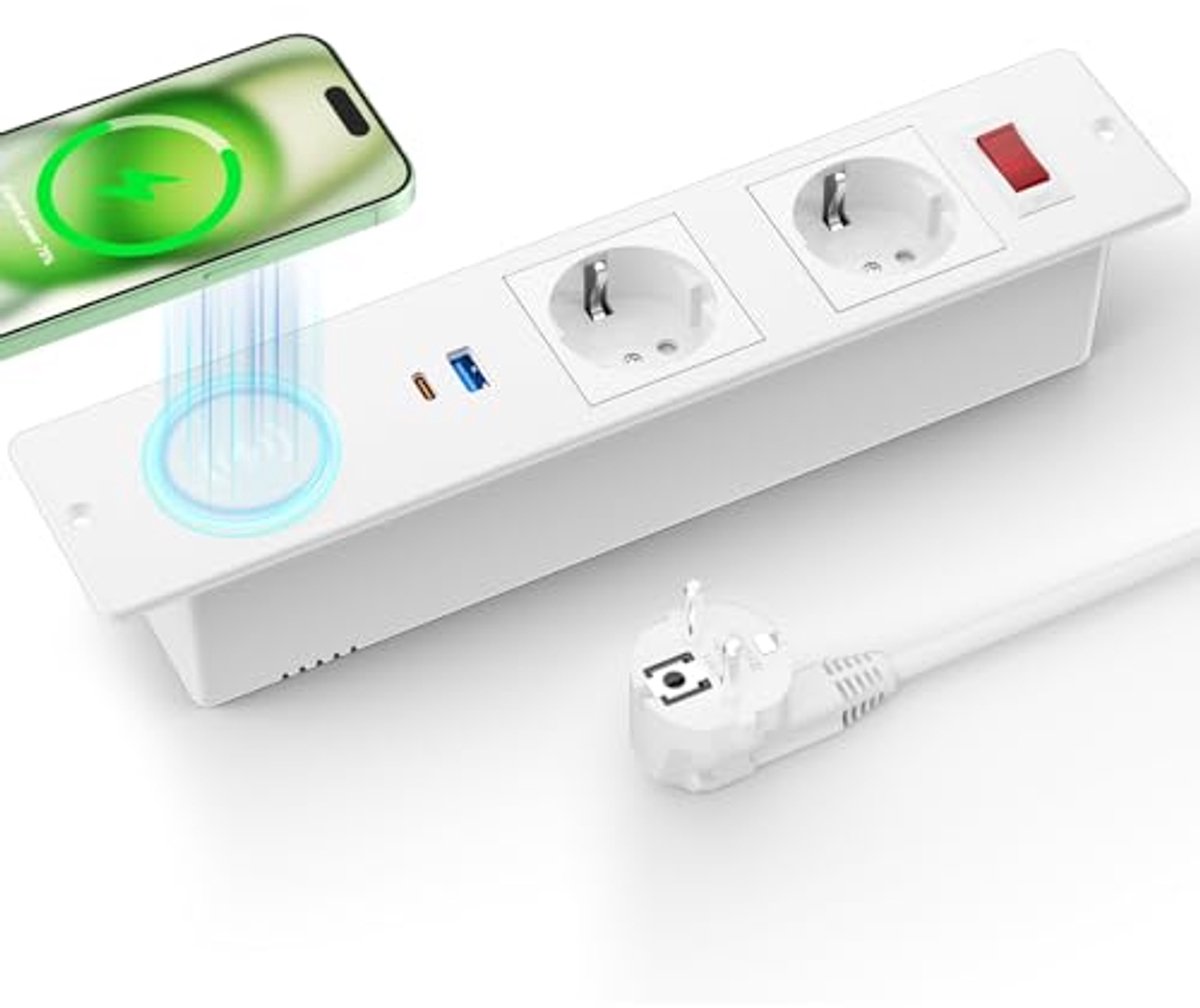 Inbouwstekkerdoos met Draadloze Oplader en USB-C