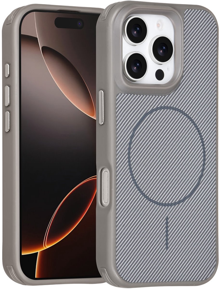 TUNIQ Back cover voor iPhone 16 Pro - MagSafe - Carbon Fiber - Antishock - Grijs