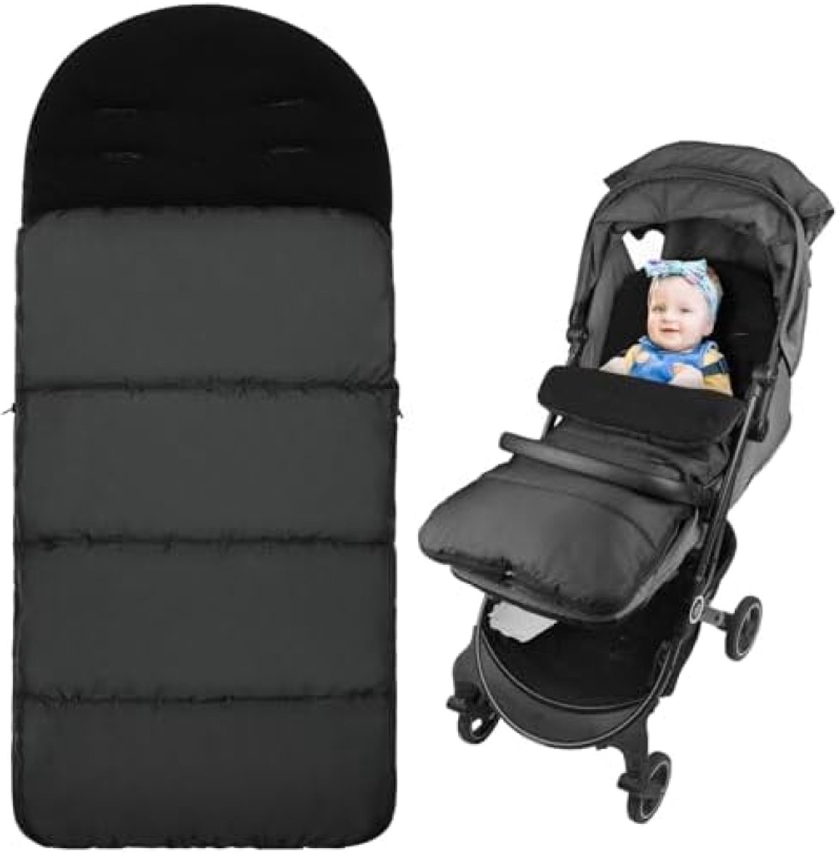 Universele Voetenzak voor Kinderwagen - Thermo Voetenzak Winterbescherming met Ritssluiting - Waterdicht Winddicht Machinewasbaar Fleece Voering - Zwarte Baby Voetenzak