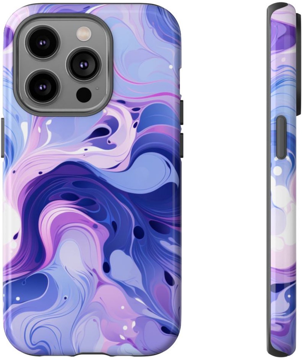Paarse en Blauwe Abstracte Krullen – Telefoonhoesje Geschikt voor iPhone 14 Pro