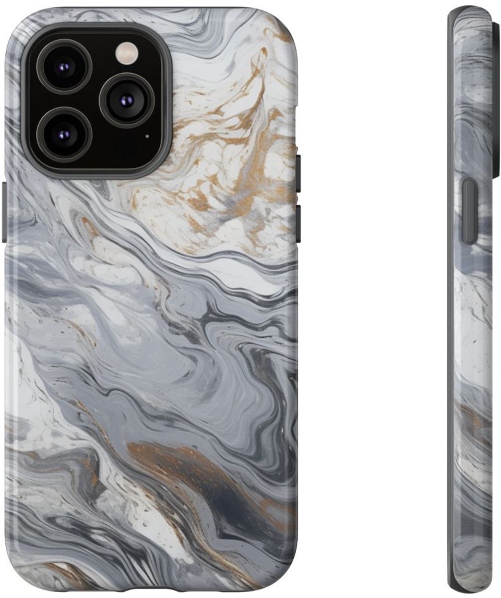 Grijze en Gouden Marmerwerveling – Telefoonhoesje Geschikt voor iPhone 14 Pro Max