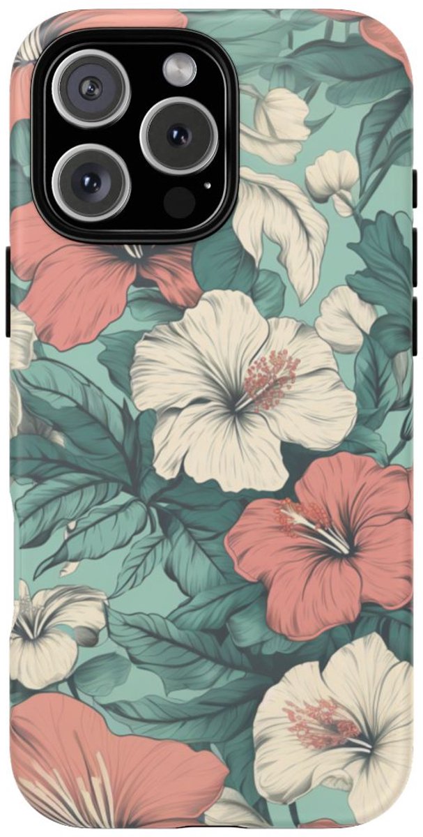 Pastel Hibiscus Bloemenpatroon – Telefoonhoesje Geschikt voor iPhone 16 Pro Max