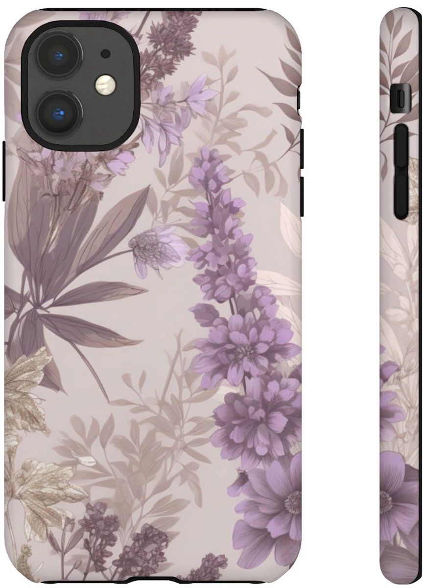 Lila Bloemenpatroon met Matte Afwerking – Telefoonhoesje Geschikt voor iPhone 11
