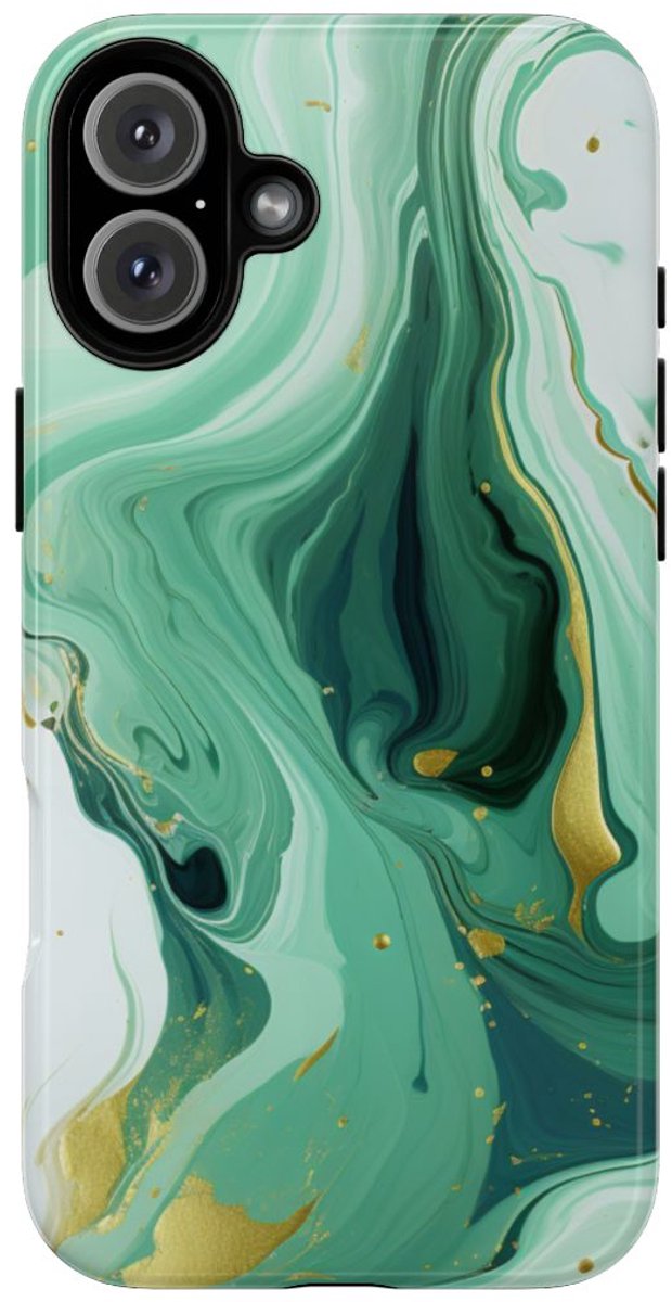 Groen-Gouden Marmerwerveling – Telefoonhoesje Geschikt voor iPhone 16 Plus