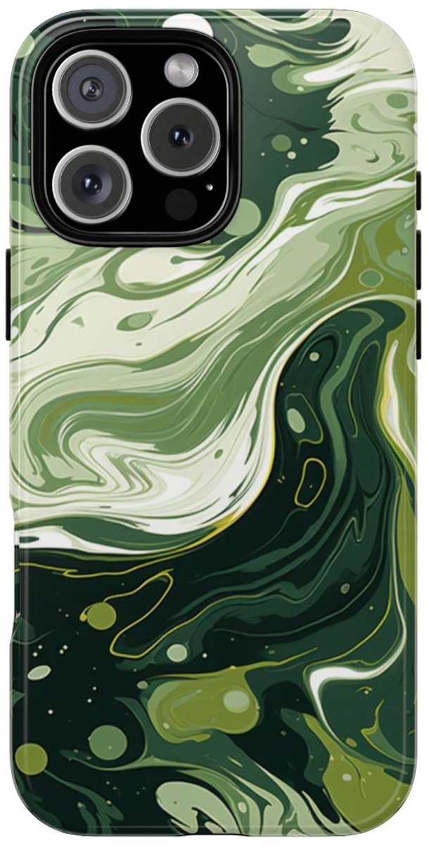 Groene Suminagashi Marmer Abstract – Telefoonhoesje Geschikt voor iPhone 16 Pro Max
