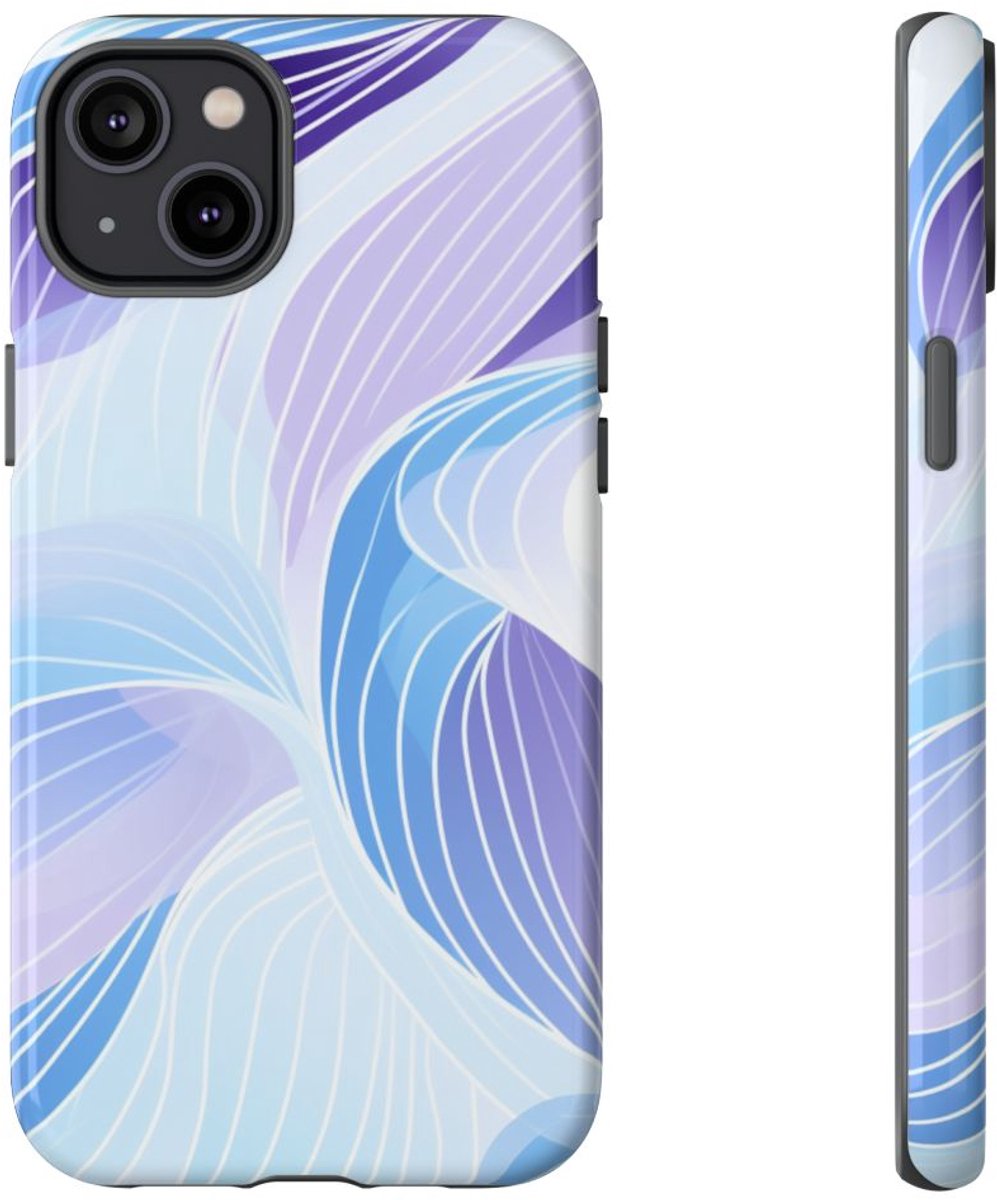 Blauw-Paarse Abstracte Golfpatronen – Telefoonhoesje Geschikt voor iPhone 14 Plus