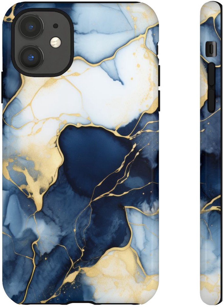 Diepblauw en Goud Abstract Inktpatroon – Telefoonhoesje Geschikt voor iPhone 11
